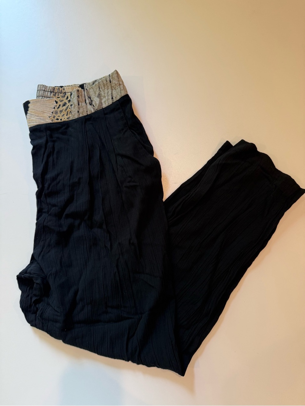A.K.F New York Black Pants with Gold-Toned Printed Waistband